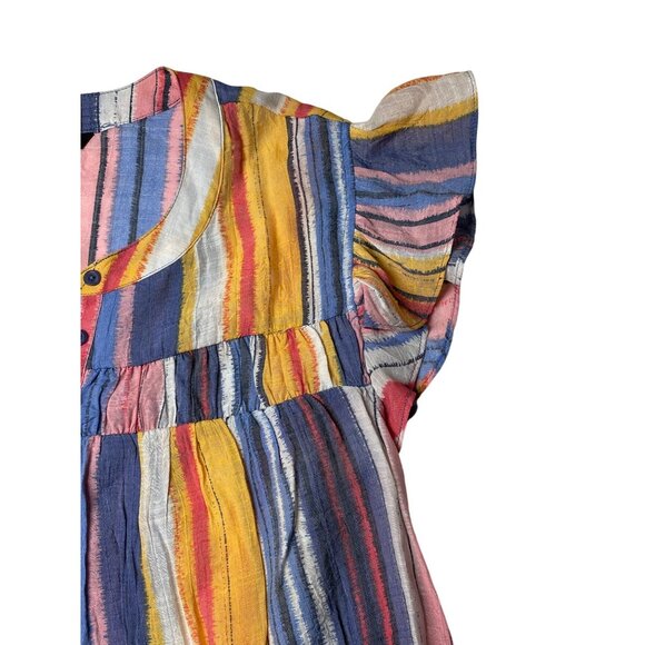 Zac & Rachel Top L Multicolor Striped‎ Ruffle Sleeve Blouse Large - Picture 4 of 11